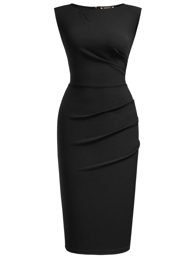 Miusol Women's Retro Ruffle Style Slim Work Pencil Dress(X-Large, Black) - Image 5